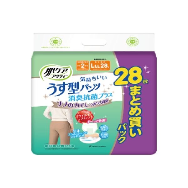 日本製紙クレシア 肌ケア アクティ うす型パンツ消臭抗菌プラス L-LL 4901750806576 28枚×2点セット（直送品）
