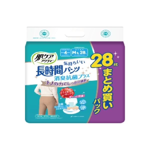 日本製紙クレシア 肌ケア アクティ 長時間パンツ消臭抗菌プラス M-L 4901750806590 28枚×2点セット（直送品）