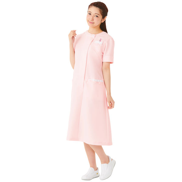 アイトス ノーカラーワンピース ピンク L 861116-060-L 1枚　白衣（直送品）