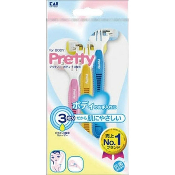 貝印 GA0007 Pretty プリティーボディT字型カミソリ 3枚刃 4901331000195 1セット（3個入）