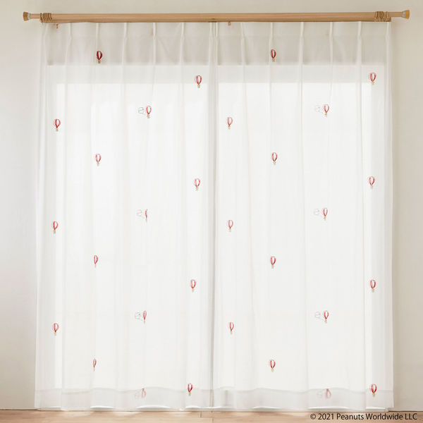 スミノエ PEANUTS セミオーダー レースカーテン バルーントリップ 1100×1040mm レッド 1セット(2枚入)（直送品）