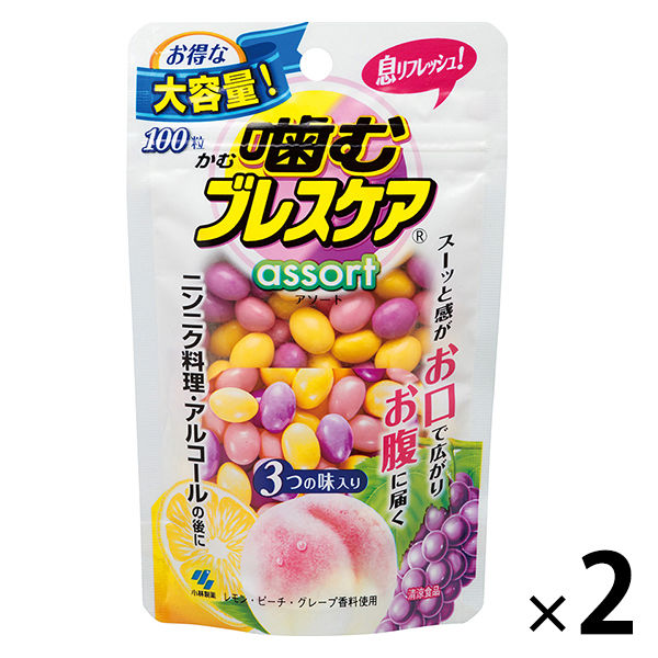 噛むブレスケア 息リフレッシュグミ 3つの味入り アソート パウチタイプ お得な大容量 100粒 1パック 小林製薬