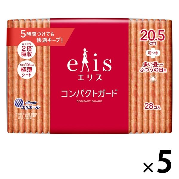 エリス コンパクトガード 羽つき 多い昼～ふつうの日用 20.5cm 1セット（28枚×5個）極薄 大王製紙 エリエール 生理用品