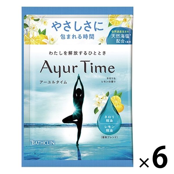 アーユルタイム バスソルト ネロリ＆レモンの香り 40g お湯の色 ソフトブルー（透明タイプ） 6個 バスクリン 分包 小分け アスクル