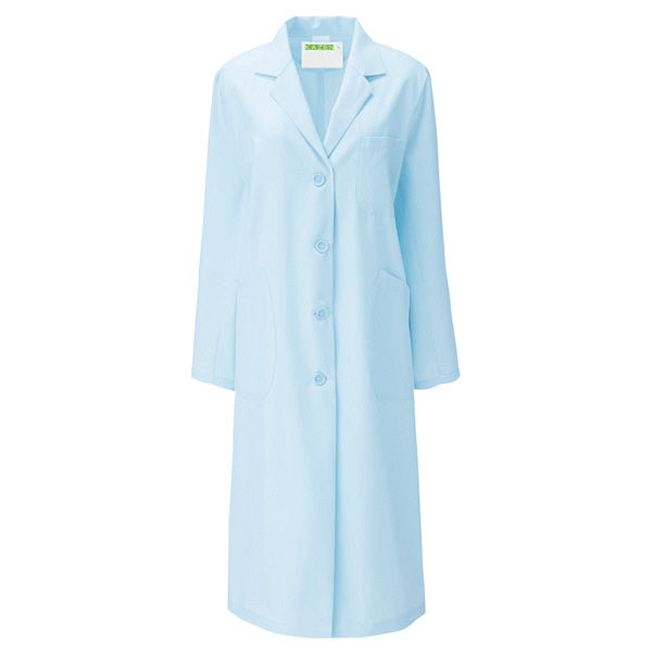 KAZEN レディス診察衣S型長袖（ドクターコート） 医療白衣 サックスブルー（水色） シングル S 260-91（直送品）