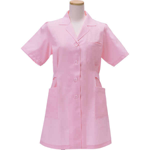 KAZEN レディース診察衣（ハーフ丈） 医療白衣 薬局衣 半袖 ピンク シングル S 261HS-93（直送品）