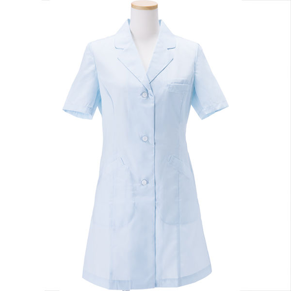 KAZEN レディス診察衣（ハーフ丈） シングル 半袖 サックス S AKL210HS-11（受注加工品／半袖コート）（直送品）