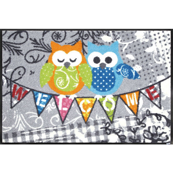 wash+dry薄型で丈夫な洗える玄関マット Welcome Owls 50×75cm G022A 1枚 クリーンテックス・ジャパン（直送品）