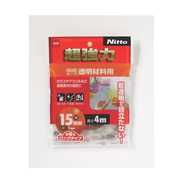 超強力両面テープ 透明材料用 幅15mm×長さ4m T4612 ニトムズ 1巻 497-8056