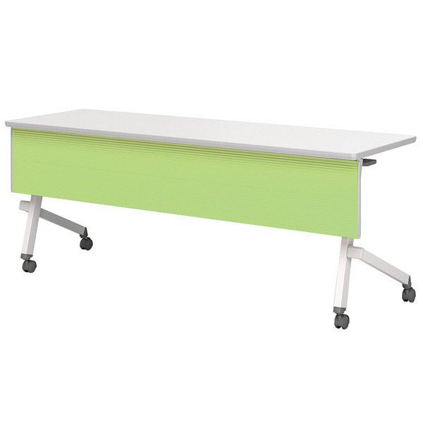 アイリスチトセ　フラップテーブル　平行スタックタイプ　カラー幕板付　グリーン　幅1800×奥行450×高さ700mm　1台　（直送品）
