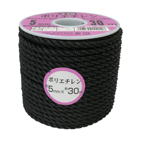 ユタカメイク ロープ　ＰＥカラーロープボビン巻　５ｍｍ×３０ｍ　ブラック RE-34 1巻 754-1503
