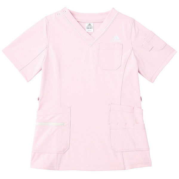 KAZEN adidas（アディダス）レディススクラブ 医療白衣 半袖 ピンク OT SMS009-13（直送品）