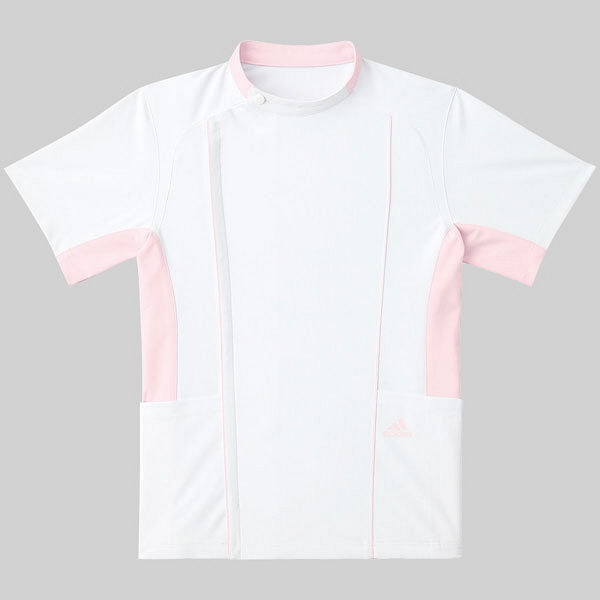 KAZEN adidas（アディダス）ジャケット 医療白衣 男女兼用 半袖 ホワイト+ピンク O SMS620-13（直送品）