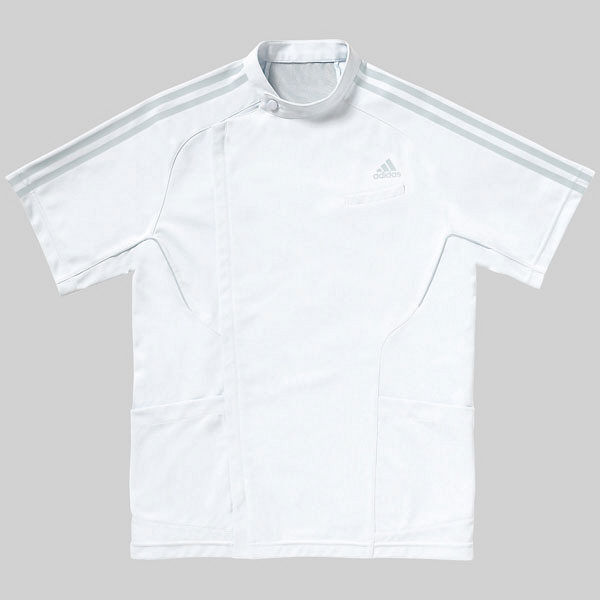 KAZEN adidas（アディダス）メンズジャケット 医療白衣 半袖 ホワイト+グレー XO SMS601-17（直送品）