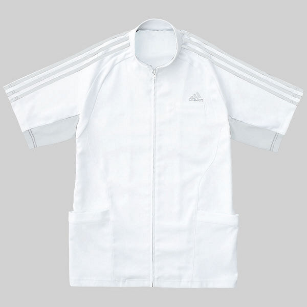 KAZEN adidas（アディダス）メンズジャケット 医療白衣 半袖 ホワイト+グレー O SMS603-17（直送品） - アスクル