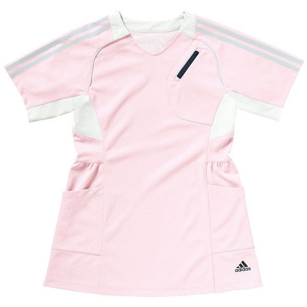 KAZEN adidas（アディダス）レディスチュニック丈スクラブ 医療白衣 半袖 ピンク M SMS001-13（直送品）