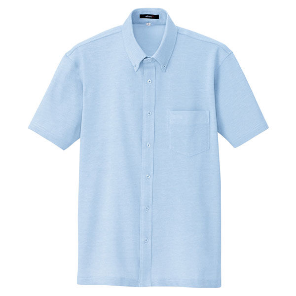 アイトス 半袖ニットボタンダウンシャツ（男女兼用） サックス 3S AZ7854-007 1着（直送品）