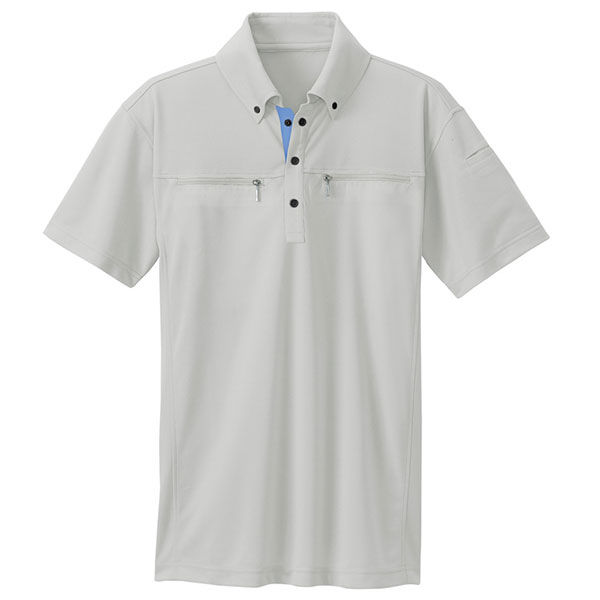 アイトス ボタンダウンダブルジップ半袖ポロシャツ（男女兼用） シルバーグレー M AZ10602-003 1着（直送品）