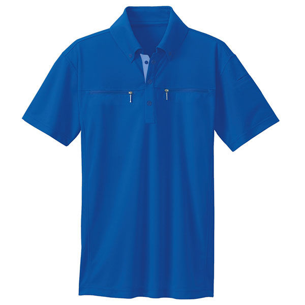 アイトス ボタンダウンダブルジップ半袖ポロシャツ（男女兼用） ブルー LL AZ10602-006 1着（直送品）