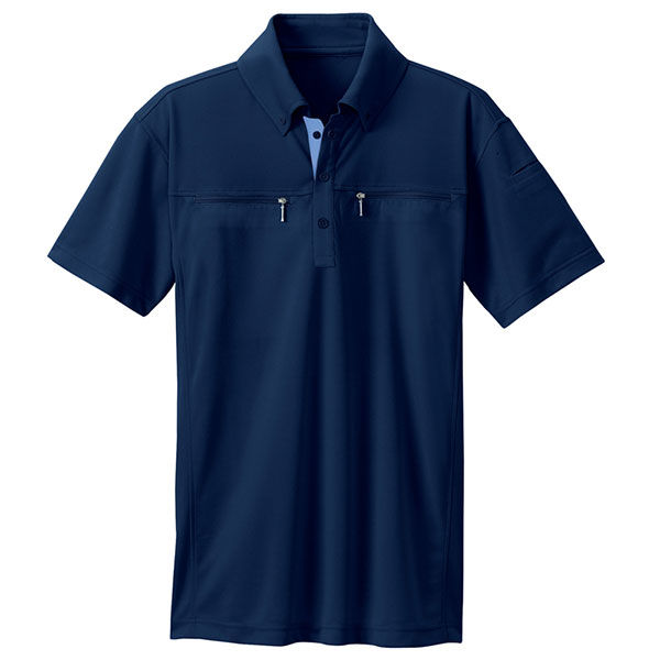 アイトス ボタンダウンダブルジップ半袖ポロシャツ（男女兼用） ネイビー SS AZ10602-008 1着（直送品）