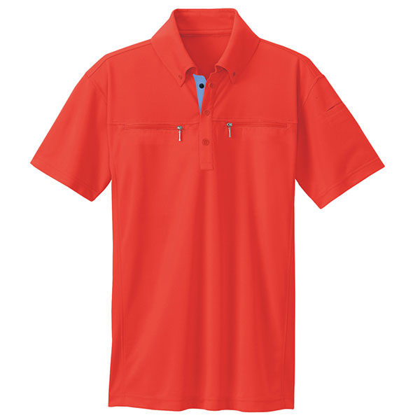 アイトス ボタンダウンダブルジップ半袖ポロシャツ（男女兼用） レッド SS AZ10602-009 1着（直送品）