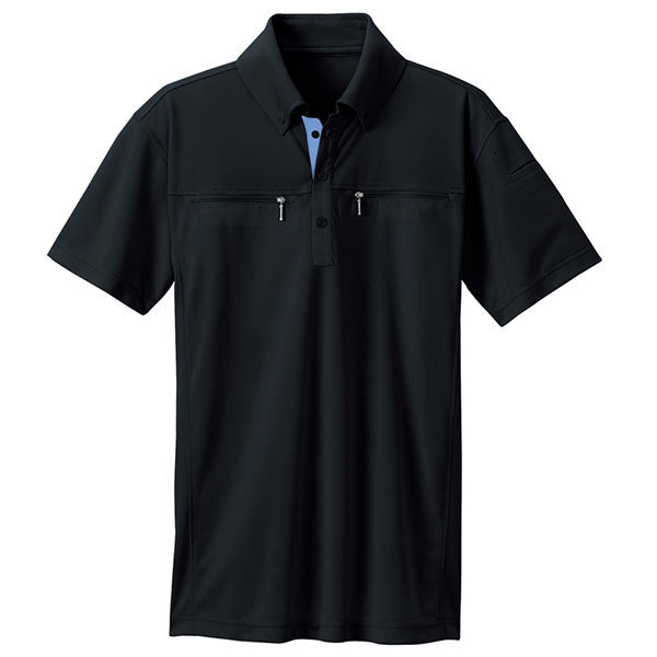 アイトス ボタンダウンダブルジップ半袖ポロシャツ（男女兼用） ブラック S AZ10602-010 1着（直送品）