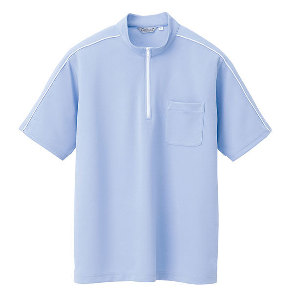 アイトス 半袖クイックドライジップシャツ（男女兼用） サックス LL AZCL3000-001 1着（直送品）