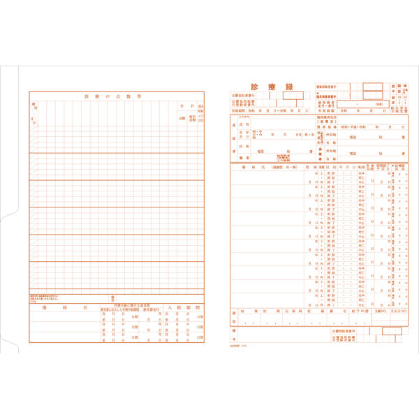 シンリョウ　二ツ折診療録/1170　001170　1箱（500枚入）　（取寄品）