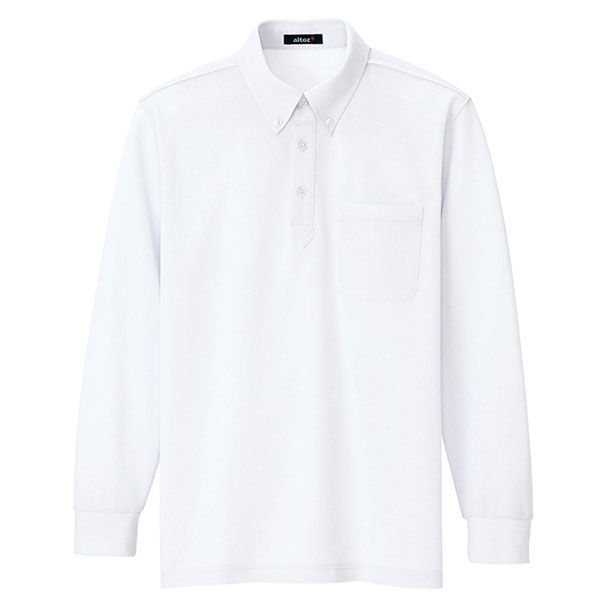 アイトス 長袖ボタンダウンポロシャツ（男女兼用） ホワイト 5号 AZ7616-001 1着（直送品）