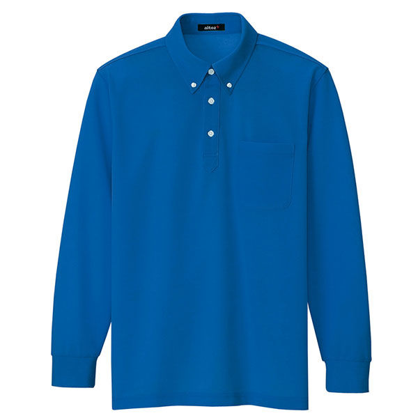 アイトス 長袖ボタンダウンポロシャツ（男女兼用） ブルー 9号 AZ7616-006 1着（直送品）