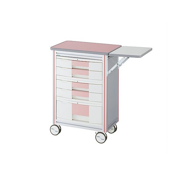 アズワン ヨーロピアンカートII(補助天板付き・回診タイプ) 5段ピンク 630×400×855mm ES-B5P 1台 8-5884-04（直送品）