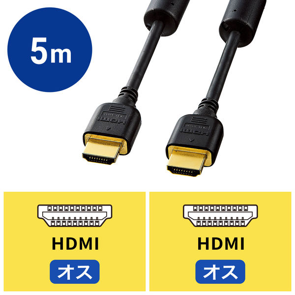 サンワサプライ HDMIケーブル（4K・3D対応） HDMI[オス]-HDMI[オス] 5m/ブラック KM-HD20-50FCK - アスクル