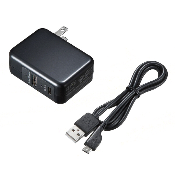 サンワサプライQuickCharge 3.0対応AC充電器　USB×1ポート/USB TypeCポート×1[合計3A]　ACA-QC43CUBK　1個（直送品）