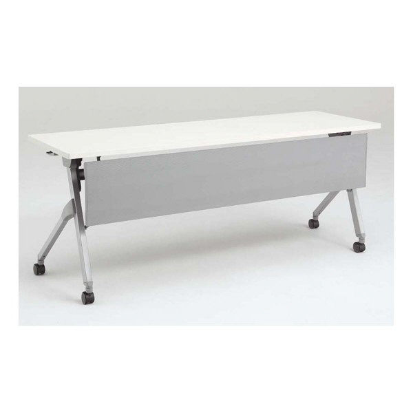 オカムラ フラプター サイドフォールドテーブル 棚板なし/幕板付き ホワイト 幅1800×奥行400×高さ720mm（直送品）