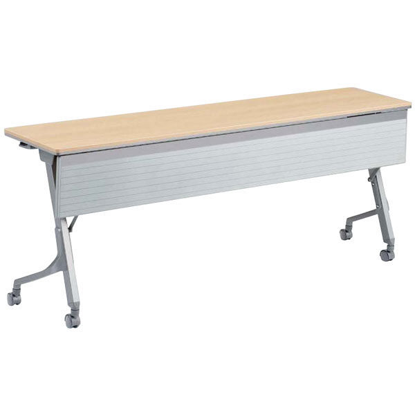 オカムラ Cardo（カルドー）サイドフォールドテーブル配線穴付き/棚板付き/幕板付きネオウッドライト+シルバー幅1800×奥行600×高さ720mm（直送品）