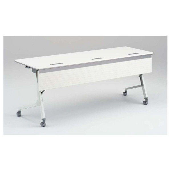 オカムラ Cardo（カルドー） サイドフォールドテーブル 配線穴付き/棚板付き/幕板付き ホワイト+ホワイト 幅1800×奥行600×高さ720mm（直送品）