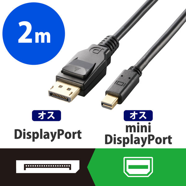 mini DisplayPort ケーブル 2m ver1.2 4K/60p CAC-DPM1220BK エレコム 1個 (直送品)（直送品）