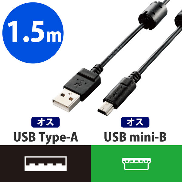 USBケーブル 1.8M MiniB ミニコネクタ A-MiniB USB2.0対応 ハイスピード ブラック CBUSB-A5-1.8M 送料無料 TARO'S