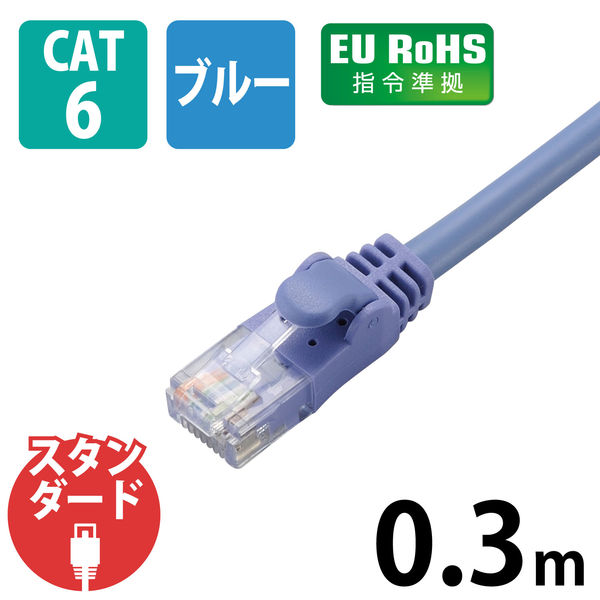ELECOM LD-GPY BU03 やわらかLANケーブル Cat6 0.3m ブルー