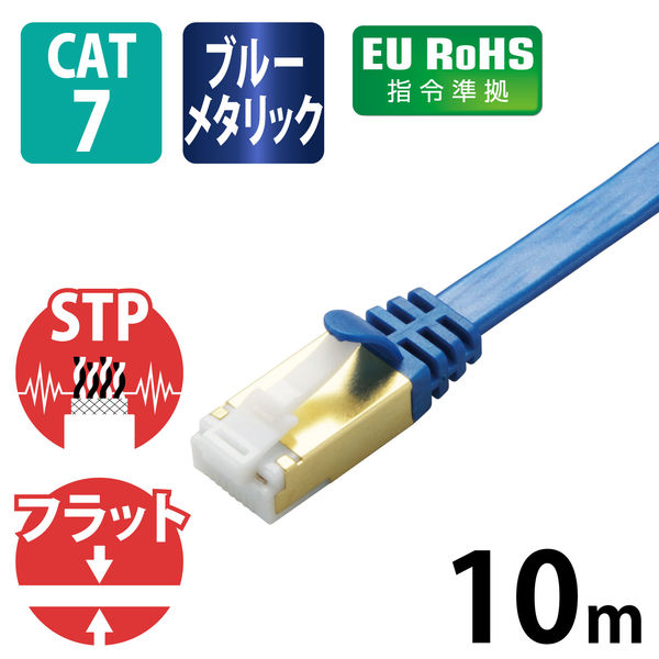 エレコム LANケーブル Cat7 爪折れ防止 フラット 10m ブラック ECLD