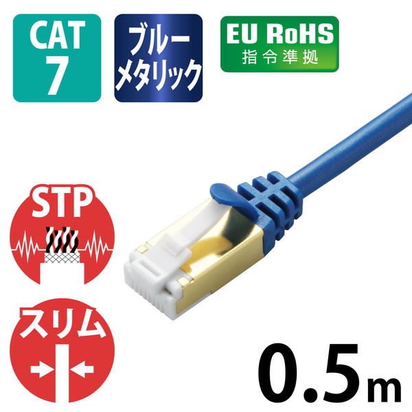 LANケーブル 50cm cat7準拠 爪折れ防止 スリム より線 メタリックブルー LD-TWSST/BM05 エレコム 1個