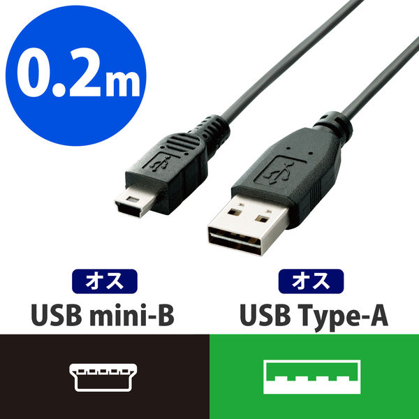 エレコム 両面挿しUSBケーブル A-miniB ブラック 0.2m USB2.0 U2C-DMB02BK 1個 - アスクル