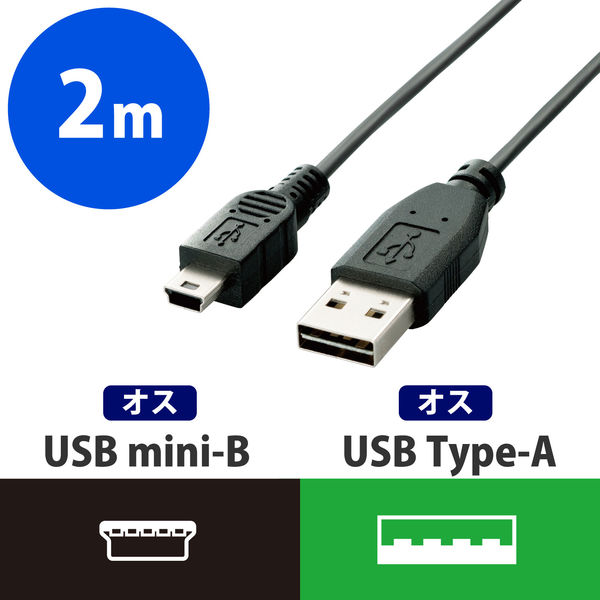 エレコム 両面挿しUSBケーブル A-miniB ブラック 2.0m USB2.0 U2C-DMB20BK 1個（直送品）
