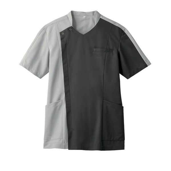 住商モンブラン メンズジャケット 医療白衣 半袖 チャコールグレイ/シルバーグレイ S 72-1270（直送品）