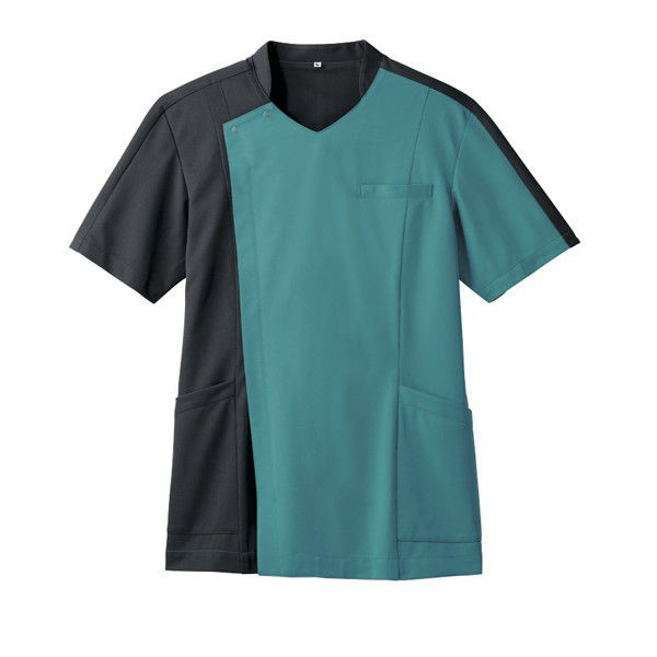 住商モンブラン メンズジャケット 医療白衣 半袖 ピーコックグリーン/チャコールグレイ M 72-1274（直送品）