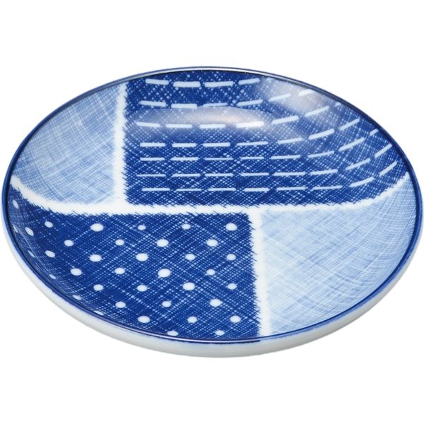 器望 小皿 古青藍藍格子 １３cm丸皿 [6個入] kbu-0464506027（直送品）