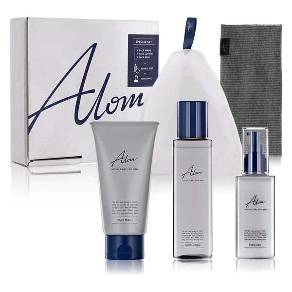 Alom メンズスキンケアスペシャルセット 化粧水 乳液 洗顔料 フェイスウォッシュ ローション ミルク コスメギフトセットプレゼント1セット（直送品）