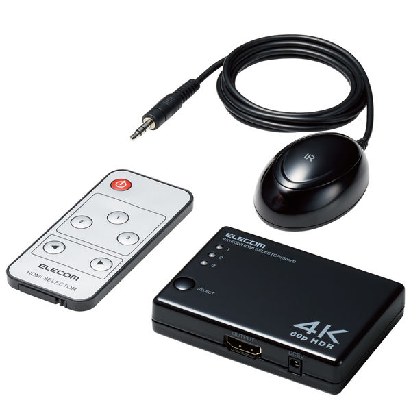 HDMI 切替器 タイプA×3入力 1出力 4K 60Hz HDMI2.0b DH-SW4KA31BK エレコム 1個 - アスクル