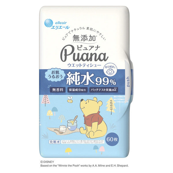 ウェットティッシュ エリエール Puana（ピュアナ）ウェットティシュー 純水99% 本体 60枚 大王製紙