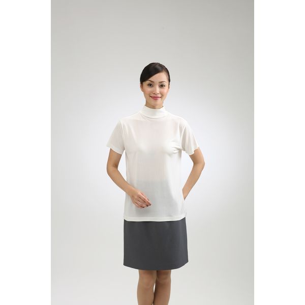 シルク ハイネック 半袖 インナー Tシャツ 女性用 白 LL 大寸